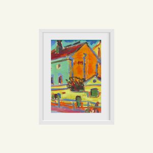 Orange And Red House Canvas Painting Wall